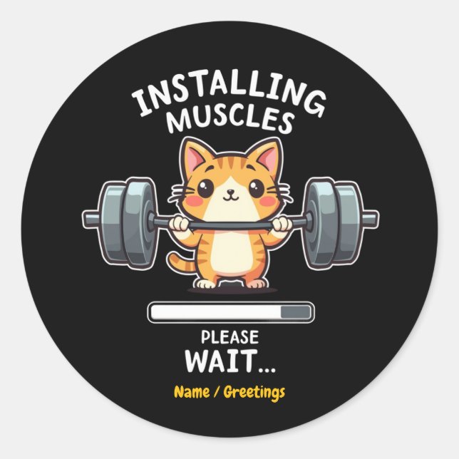 Humorous Weightlifting Cat Exercise Gym Funny  Classic Round Sticker (Front)