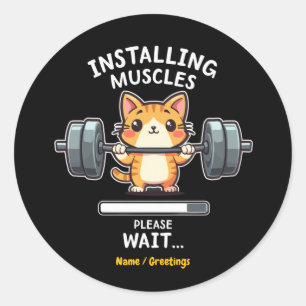 Humorous Weightlifting Cat Exercise Gym Funny  Classic Round Sticker