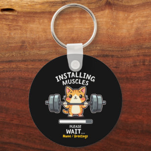 Humorous Weightlifting Cat Exercise Gym Funny Keychain
