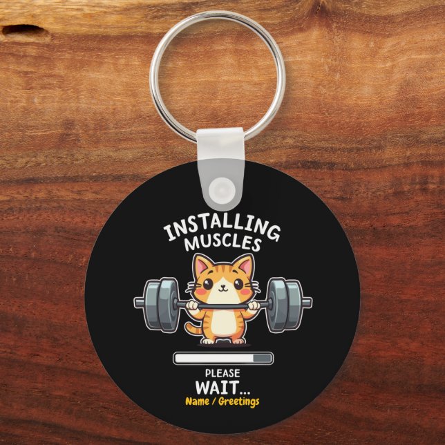 Humorous Weightlifting Cat Exercise Gym Funny  Keychain (Front)