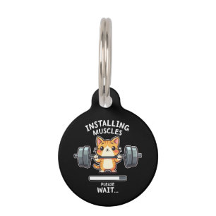 Humorous Weightlifting Cat Exercise Gym Funny  Pet ID Tag