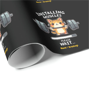 Humorous Weightlifting Cat Exercise Gym Funny Wrapping Paper
