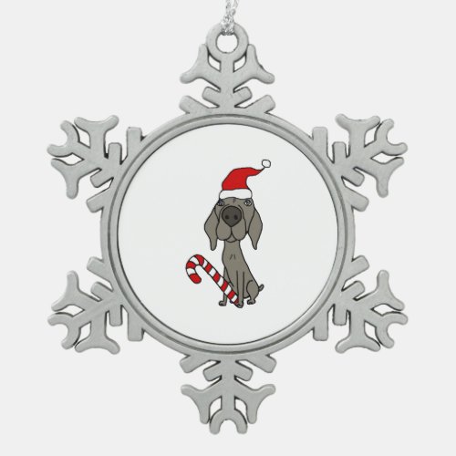 Humorous Weimaraner Dog in Santa Hat Christmas Car Snowflake Pewter Christmas Ornament