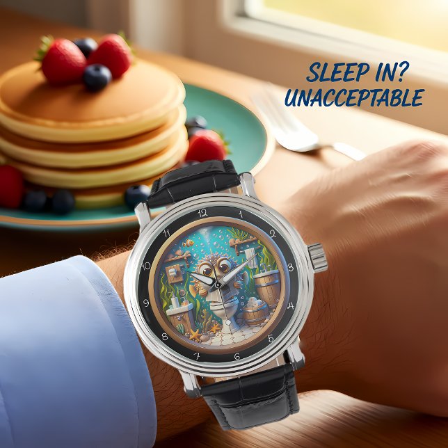 Humorous Whimsical Pufferfish Bathroom Clock Watch (Creator Uploaded)