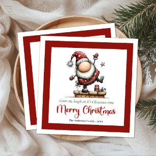Humorous Whimsy Santa Hand Drawn Christmas Napkins