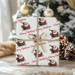 Humorous Whimsy Santa Hand Drawn Wrapping Paper