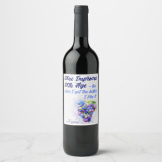 Humorous Wine Improves Age Pastel Blue Pink Grapes Label