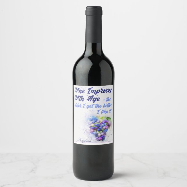 Humorous Wine Improves Age Pastel Blue Pink Grapes Label (Front)