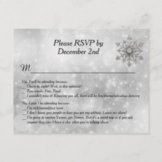 Humorous Winter Snowflake Wedding RSVP Card