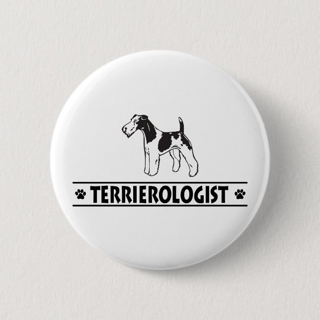 Humorous Wirehaired Fox Terrier Pinback Button (Front)