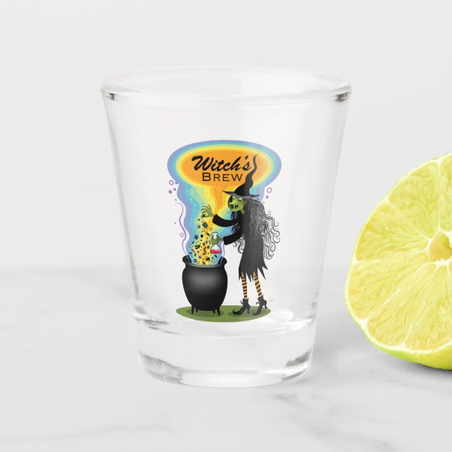 Humorous Witch's Brew With Boiling Cauldron Shot Glass (Front)