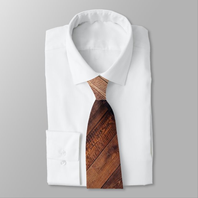 Humorous Wood-look Neck Tie (Tied)