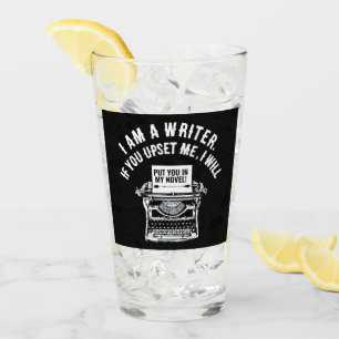 Humorous Writer's Quote Glass