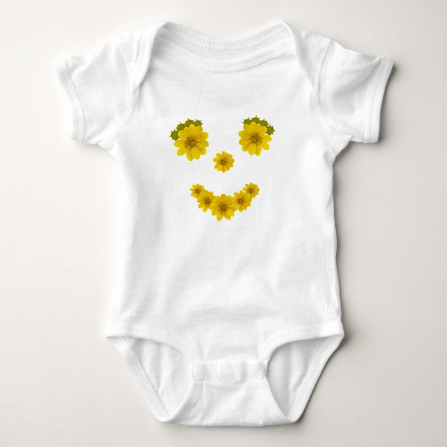 Humorous Yellow Wildflower Smile Face Baby Bodysuit (Front)