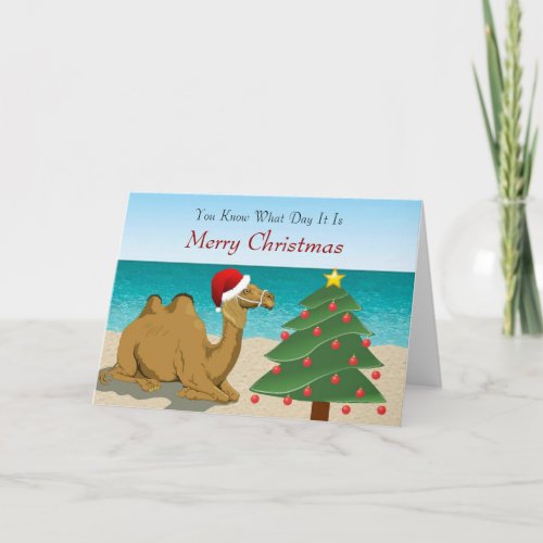 Hump Day Camel with Santa Hat Christmas Card