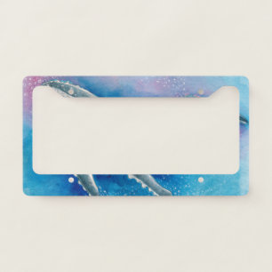 Humpback Blue Whale Bubbles Watercolor License Plate Frame