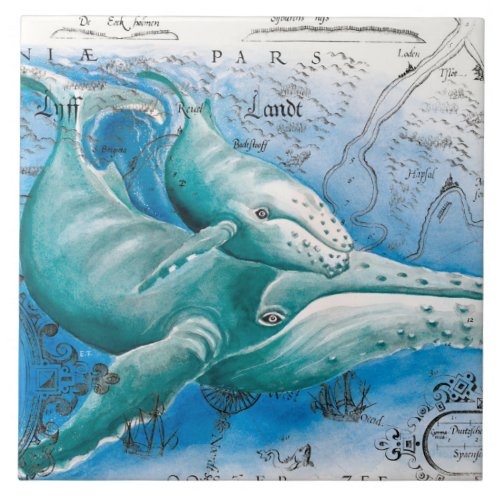 Humpback Family Vintage Map Ceramic Tile