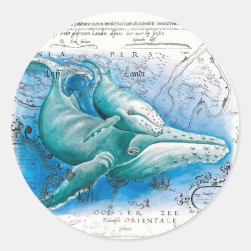 Humpback Family Vintage Map Classic Round Sticker