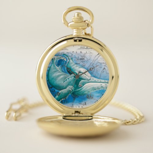 Humpback Family Vintage Map Pocket Watch