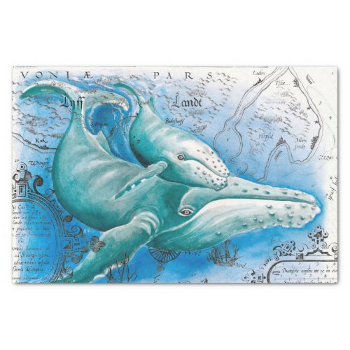 Humpback Family Vintage Map Tissue Paper