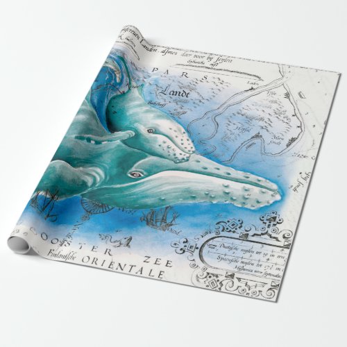 Humpback Family Vintage Map Wrapping Paper