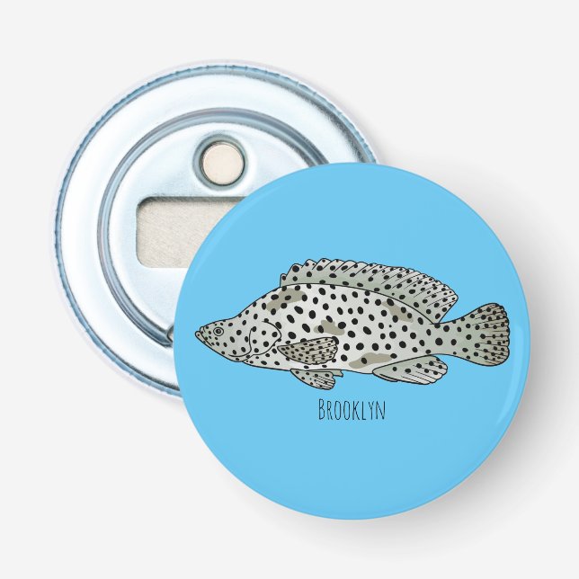 Humpback grouper fish cartoon illustration bottle opener (Front)