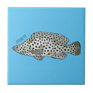 Humpback grouper fish cartoon illustration ceramic tile