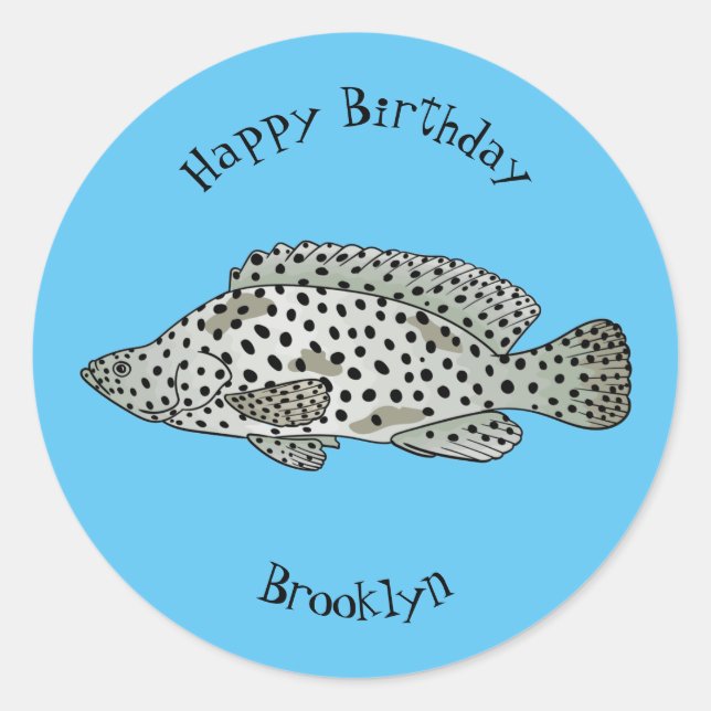 Humpback grouper fish cartoon illustration  classic round sticker (Front)