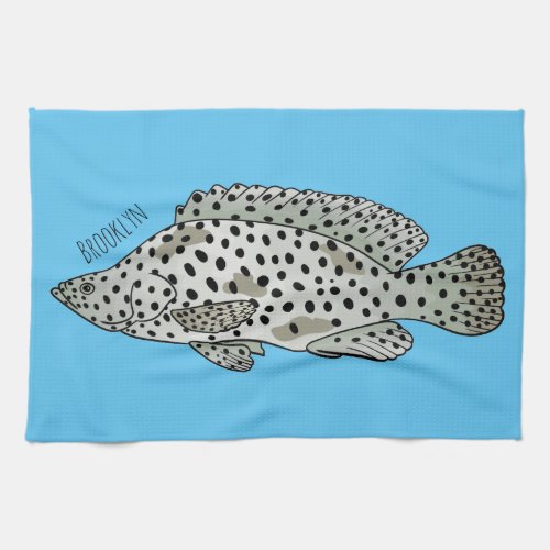 Humpback grouper fish cartoon illustration kitchen towel