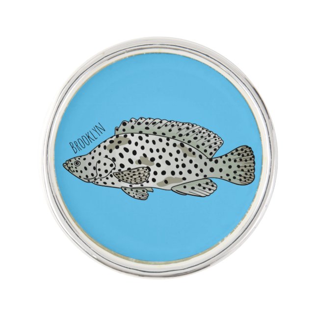 Humpback grouper fish cartoon illustration  lapel pin (Front)