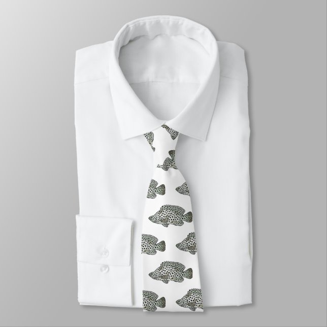 Humpback grouper fish cartoon illustration neck tie (Tied)