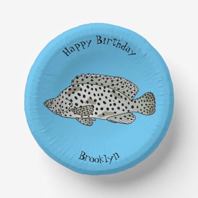 Humpback grouper fish cartoon illustration paper bowls (Front)