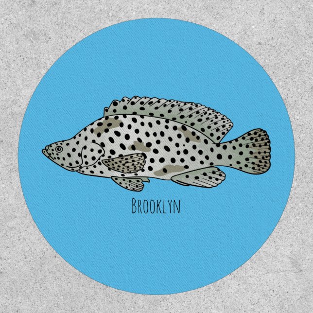 Humpback grouper fish cartoon illustration  patch (Front)