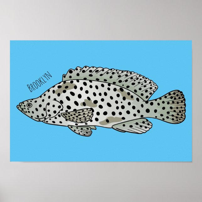 Humpback grouper fish cartoon illustration  poster (Front)