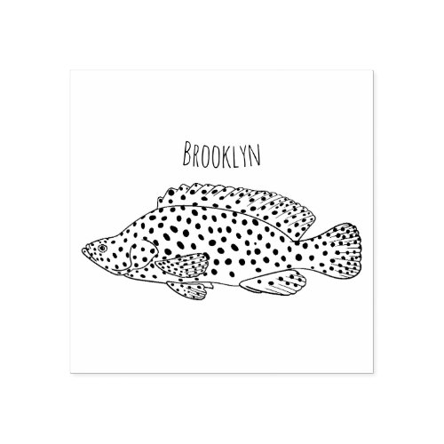 Humpback grouper fish cartoon illustration  rubber stamp