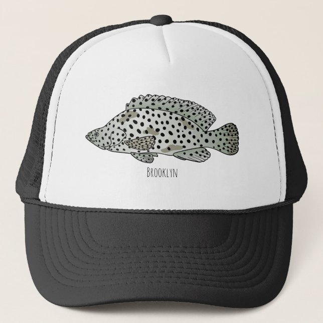 Humpback grouper fish cartoon illustration  trucker hat (Front)