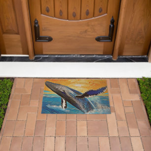 Humpback Sunset Leap Art Fiber Doormat