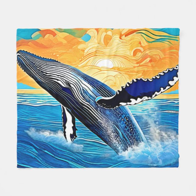 Humpback Sunset Leap Art Fleece Blanket (Front (Horizontal))