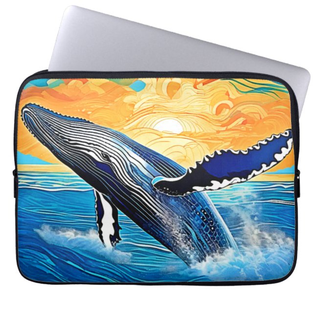 Humpback Sunset Leap Art Laptop Sleeve (Front)