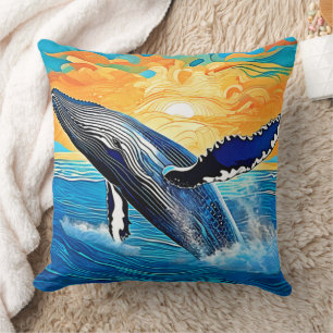 Humpback Sunset Leap Art Throw Pillow