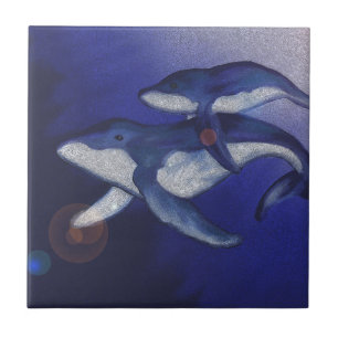 Humpback whale and baby ceramic tile