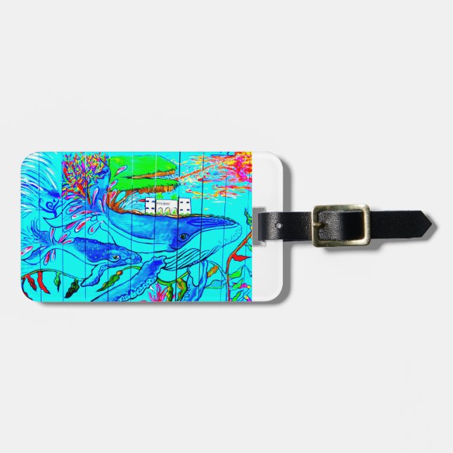 humpback whale and baby luggage tag (Front Horizontal)