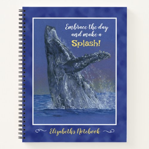 Humpback Whale Art on Blue 8 12 x 11 Spiral  Notebook