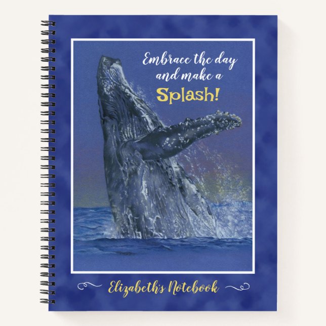Humpback Whale Art on Blue 8 1/2" x 11" Spiral  Notebook (Front)