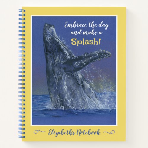 Humpback Whale Art on Yellow 8 12 x 11 Spiral Notebook