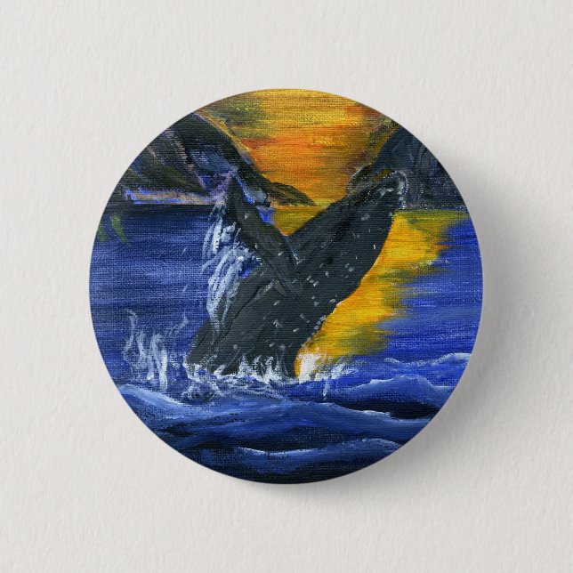 Humpback whale at Sunset Pinback Button (Front)