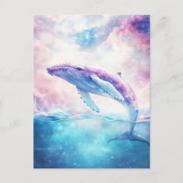 Humpback Whale Breaching Pink Sunset Galaxy Postcard (Front)