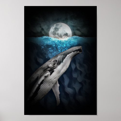 Humpback Whale By Moonlight Poster