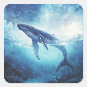 Humpback Whale in Starlit Waters Square Sticker