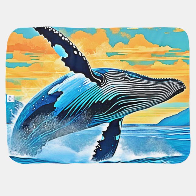 Humpback Whale Ocean Freedom Jump Design Baby Blanket (Back Horizontal)